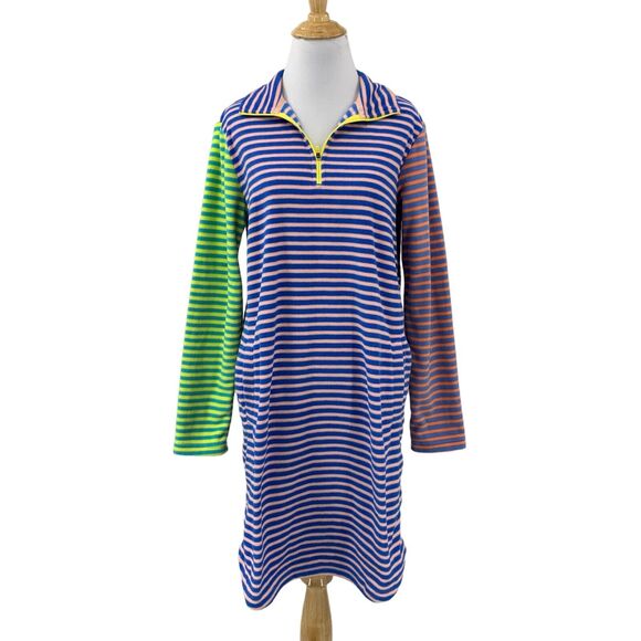 Lands End Dress Womens S Small Multi Striped Long Sleeve Fleece Knit Quarter Zip - Picture 1 of 14